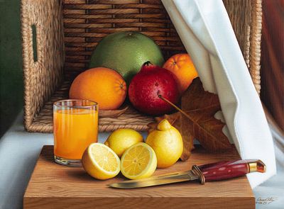 "Bodegón cítrico IV" 37.5 x 50 cm  Oleo sobre lino $2600 USD