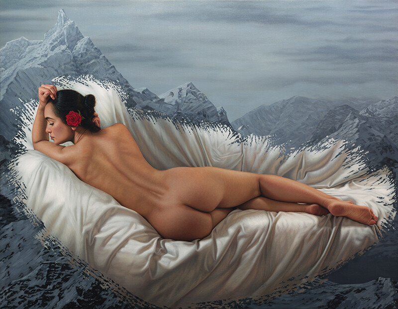 "La maja de la rosa roja" 115 x 148 cm con Bastidor