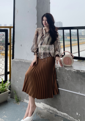 Chân váy xếp ly lụa Nhật Lam mẫu midi Chân váy xếp ly lụa Nhật Lam mẫu midi