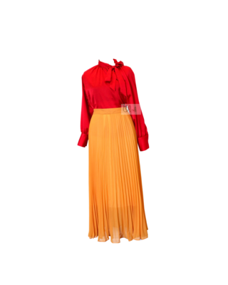 Bô chân váy maxi voan cát + áo đỏ satin Bô chân váy maxi voan cát + áo đỏ satin