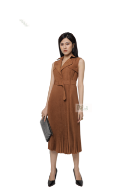 Váy xếp ly kèm đai dáng midi Váy xếp ly kèm đai dáng midi