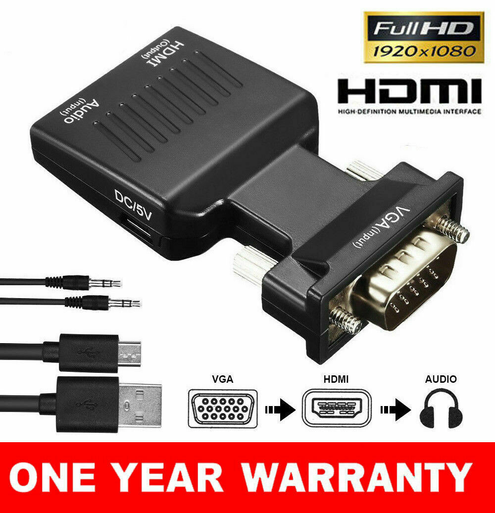 VGA To HDMI Male to Female Video Adapter Cable Converter With Audio HD 1080P