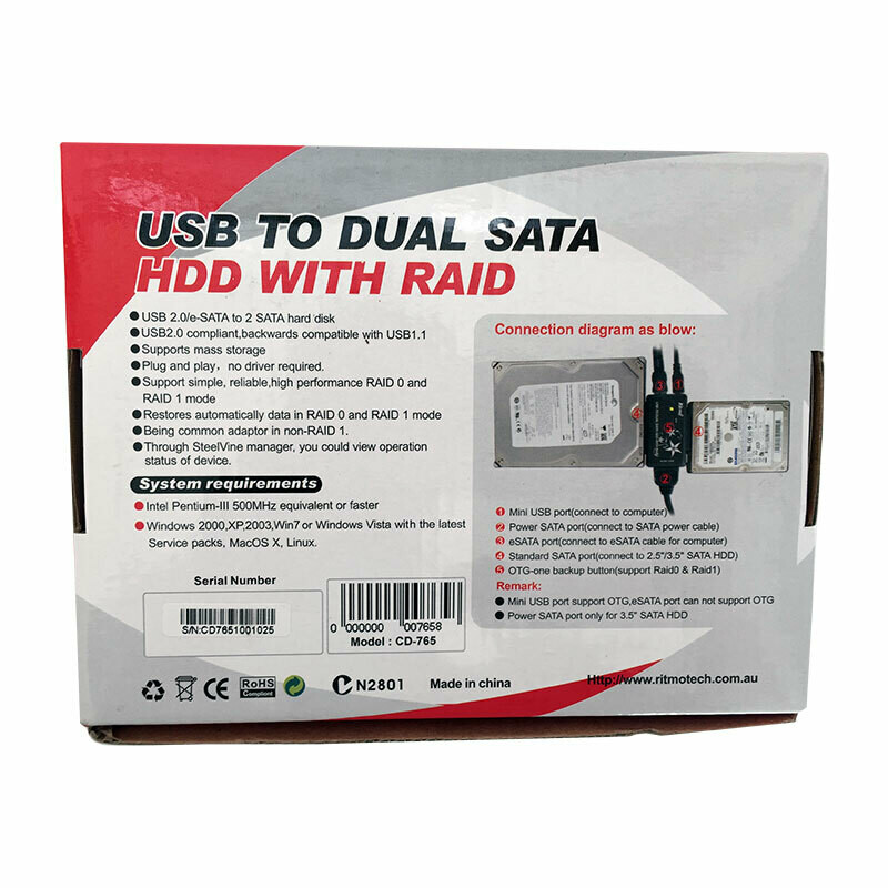 USB 2.0 to DUAL SATA Hard Drive 3.5" 2.5" HDD Adapter With RAID