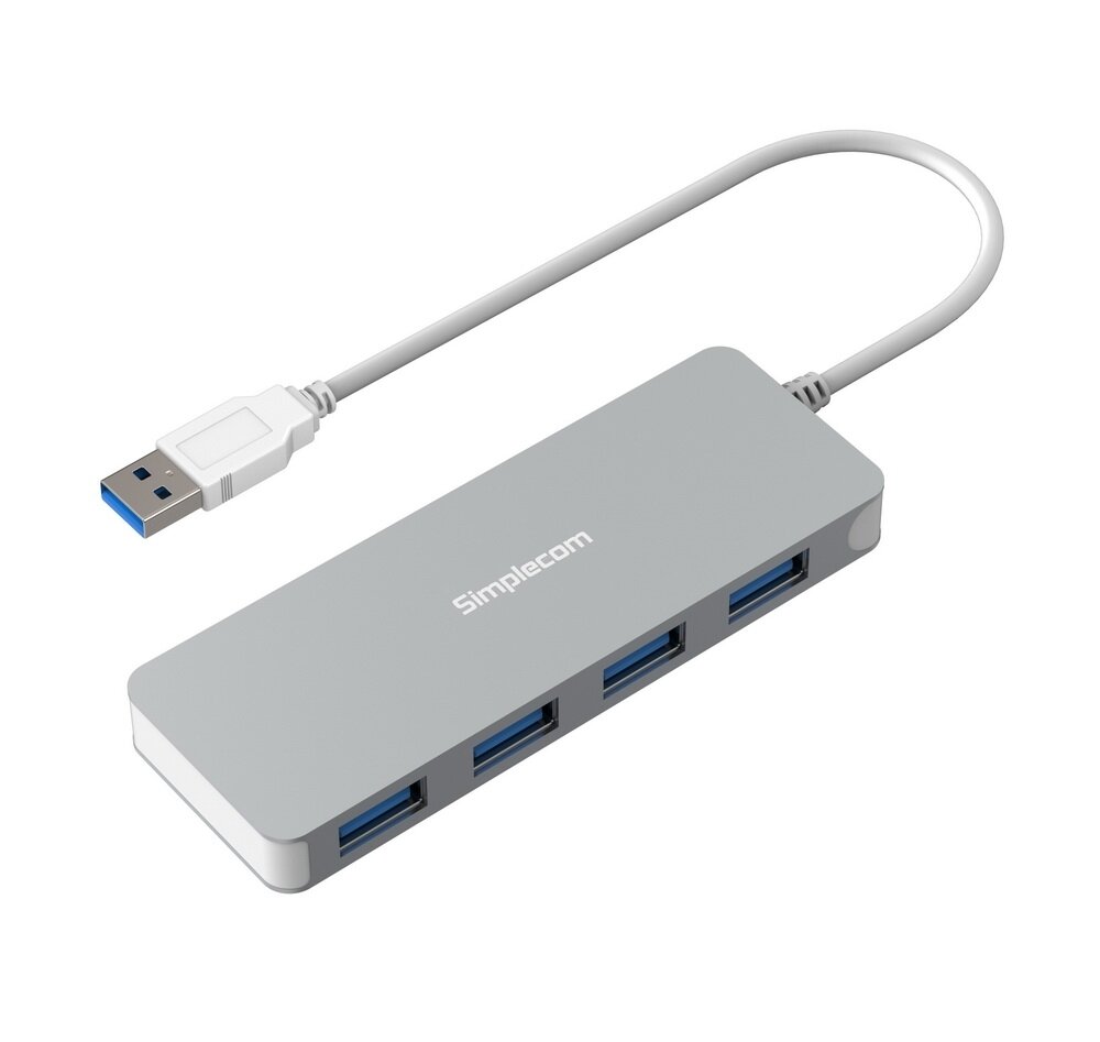 Simplecom CH319 Ultra Slim Aluminium 4 Port USB 3.0 Hub for PC Mac Laptop Silver