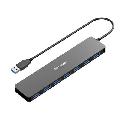 Simplecom CH372 Ultra Slim Aluminium 7 Port USB 3.0 Hub Black
