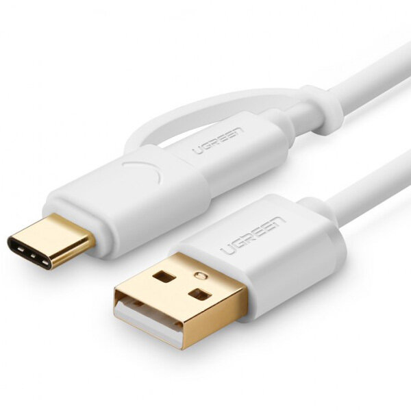 UGREEN USB 2.0 to type C + micro USB cable - White 1M (30171)