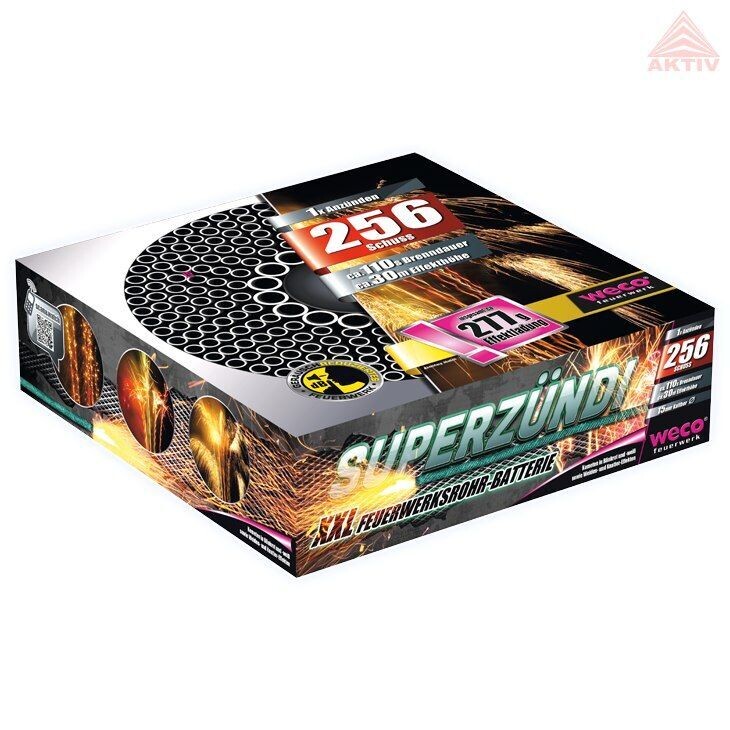 Superzündi, 256-Schuss XXL Feuerwerksrohr Batterie NEU 115 Sek