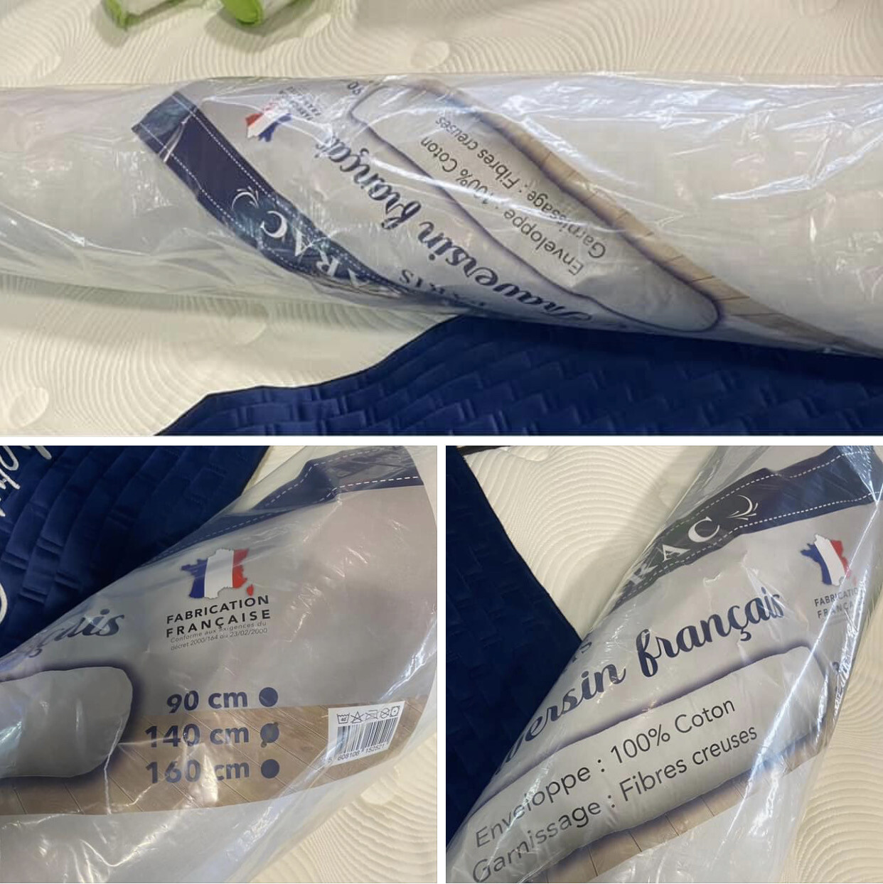 Lot de 5 traversins 90 cm – 100% coton, fabrication française 🇫🇷