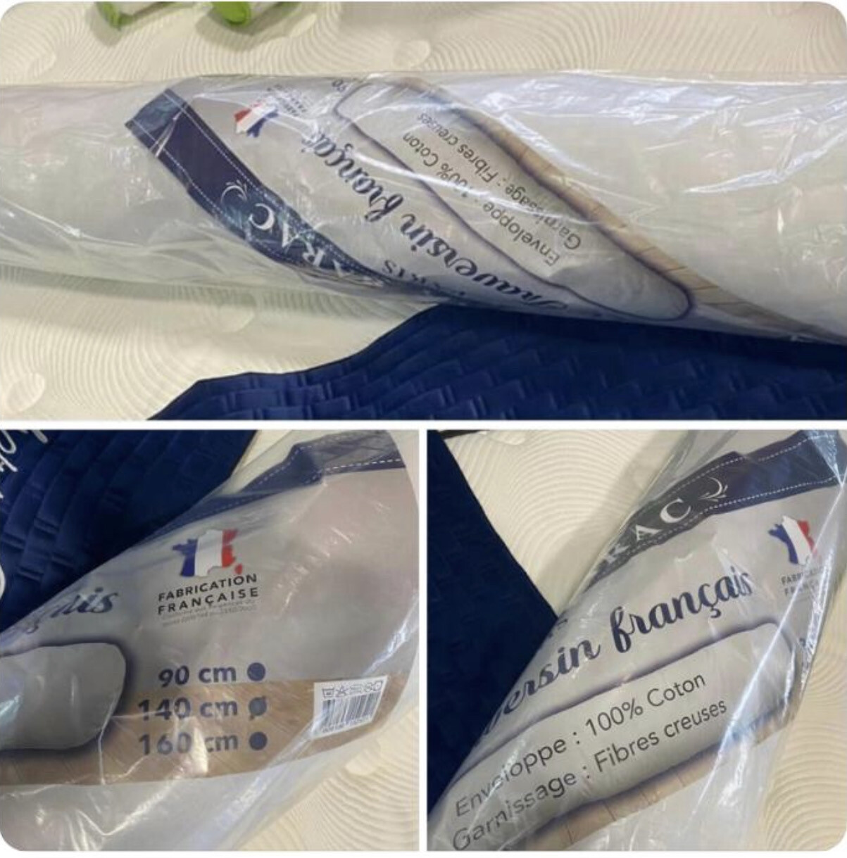 Lot de 5 traversins 140 cm – 100% coton, fabrication française 🇫🇷