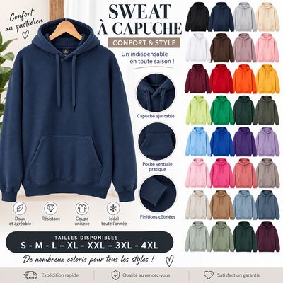Lot de 50 Sweet capuche irregular adulte uni M a 5XL 280gr idéal sublimation personnalisation