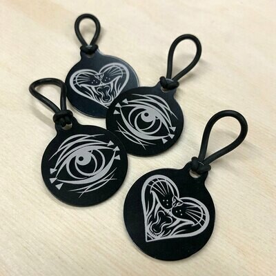 Two-sided Laser-Etched Black Aluminum Zipper Pulls