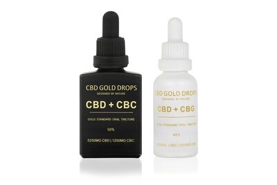 CBD GOLD DROPS BUNDLE: 
50% CBD 5250mg + CBC 1250mg 30ml 
45% CBD 5000mg + CBG 1000mg 30ml