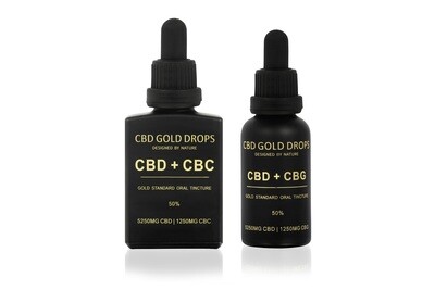 CBD GOLD DROPS BUNDLE: 
50% CBD 5250mg + CBC 1250mg 30ml 
50% CBD 5250mg + CBG 1250mg 30ml