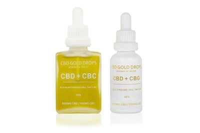 CBD GOLD DROPS BUNDLE: 
55% CBD 5500mg + CBC 1500mg 30ml
45% CBD 5000mg + CBG 1000mg 30ml