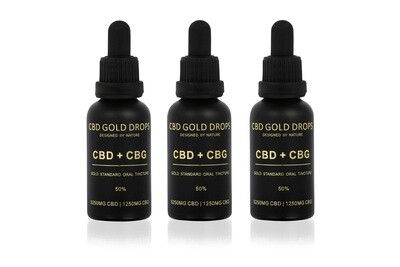 BUY 3 x CBD GOLD DROPS 50% CBD 5250mg + CBG 1250mg 30ml