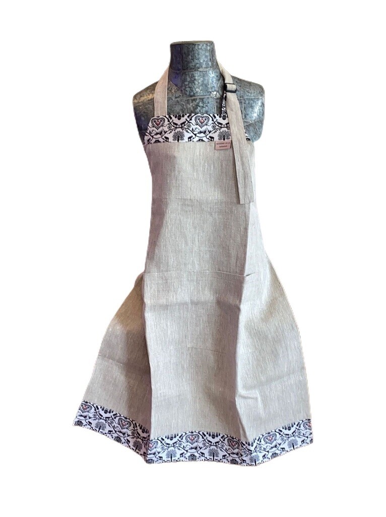 Tablier de cuisine en lin motif folklorique 100% LIN