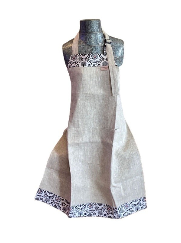 Tablier de cuisine en lin motif folklorique 100% LIN