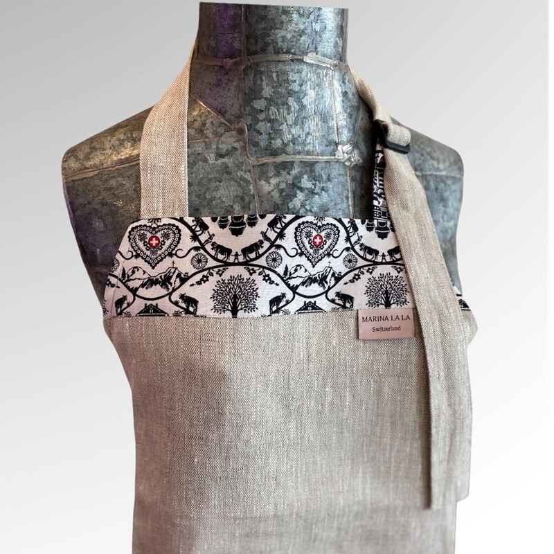 Tablier de cuisine en lin motif folklorique 100% LIN
