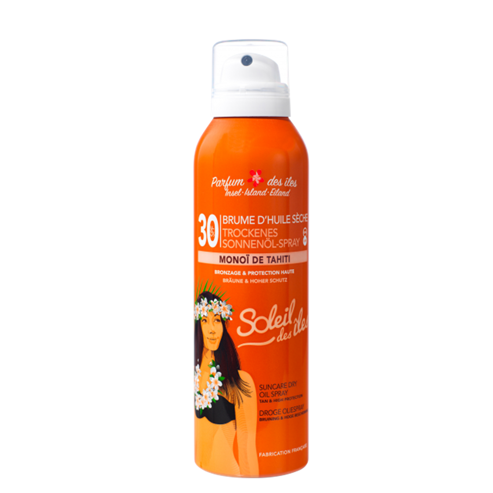 Brume huile sèche PARFUM DES ILES FPS 30 au MonoÏ de Tahiti
SOLEIL DES ÎLES