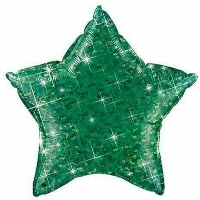 HOLOGRAPHIC SOLID BALLOON GREEN STAR