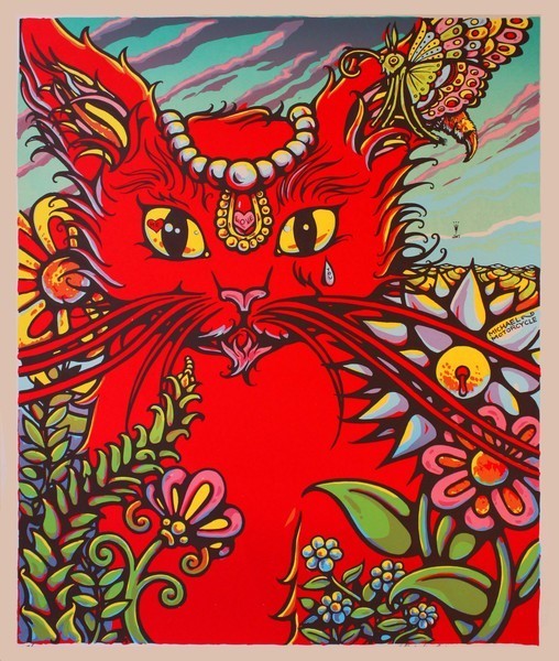 Bright Eyes (Green Background / Red Kitty)