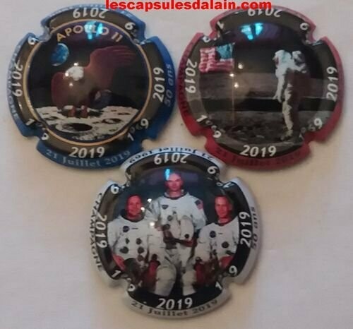 3 BELLES CAPSULES CHAMPAGNE GENERIQUE 50 ANS APOLLO 2019 REF N° 1082 a 1082b NEWS