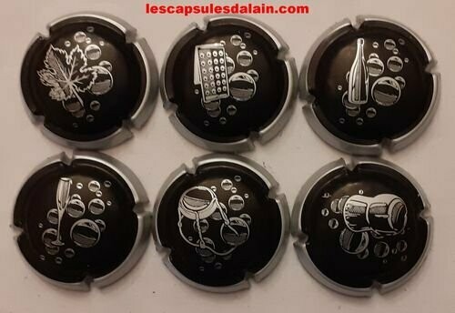 6 BELLES CAPSULES CHAMPAGNE GENERIQUE CONTOUR ARGENT REF N°1056 a 1056e NEWS