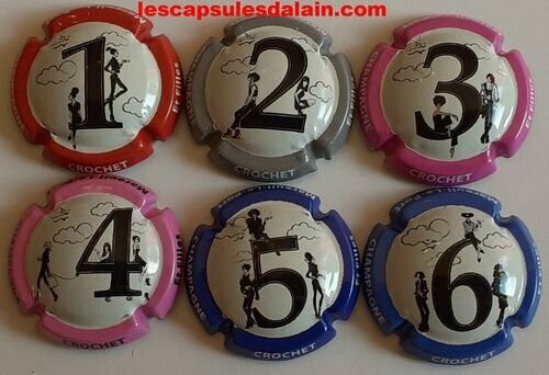 6 BELLES CAPSULES CHAMPAGNE CROCHET ET FILLES REF N° 14 a 14e NEWS