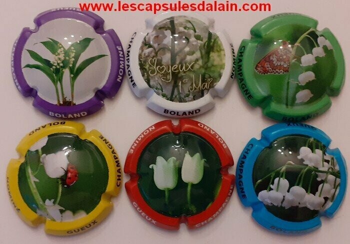 6 BELLES CAPSULES CHAMPAGNE BOLAND NOMINE MUGUET 1ER MAI REF N°23 a 23e NEWS