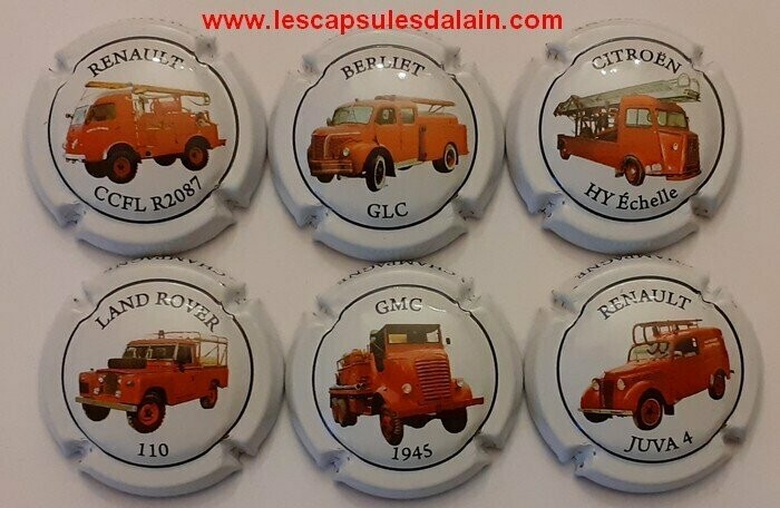 6 BELLES CAPSULES CHAMPAGNE GENERIQUE CAMION POMPIER REF N°C25 a C25e NEWS