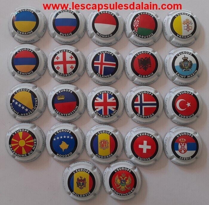 22 BELLES CAPSULES CHAMPAGNE GENERIQUE DRAPEAUX PAYS NON EUROPEEN SERIE 2 NEWS