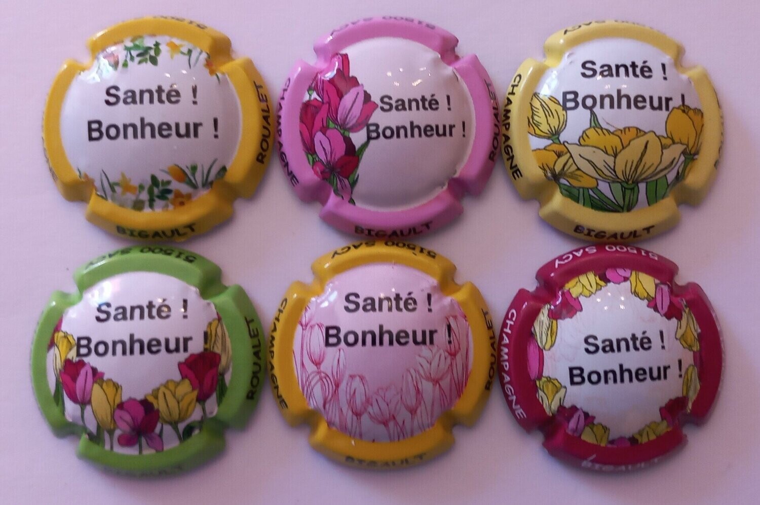 6 BELLES CAPSULES CHAMPAGNE BIGAULT ROUALET SANTE BONHEUR REF N° 15 a 15e NEWS
