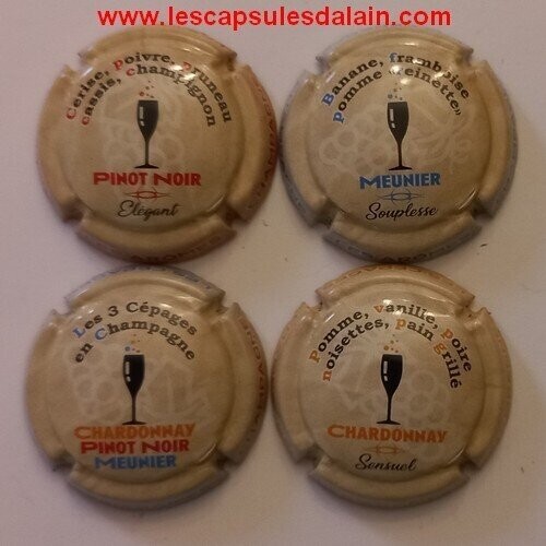 4 BELLES CAPSULES CHAMPAGNE GENERIQUE LES CEPAGES REF N°1233 a 1233c NEWS