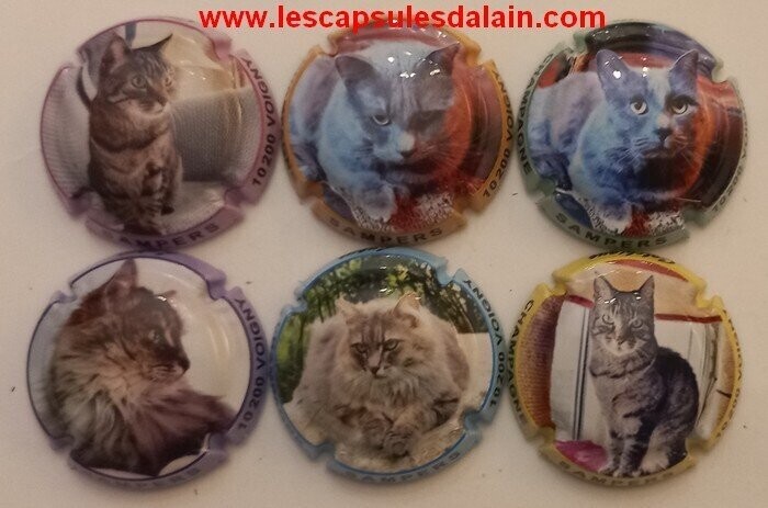 6 BELLES CAPSULES CHAMPAGNE SAMPERS LES CHATS REF N°24 a 24e NEWS