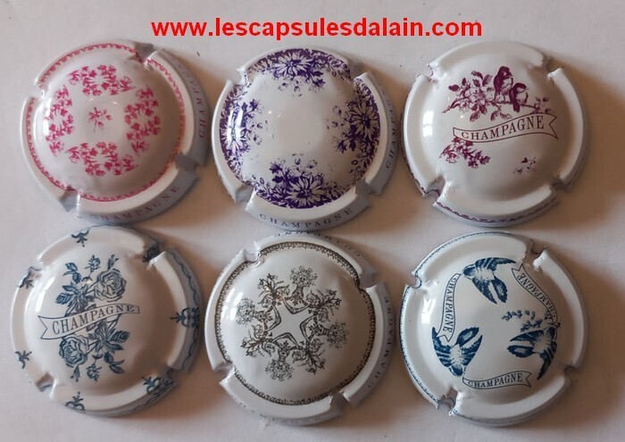 6 BELLES CAPSULES CHAMPAGNE GENERIQUE PORCELAINE 2023 REF N° 1319 a 1319e NEWS