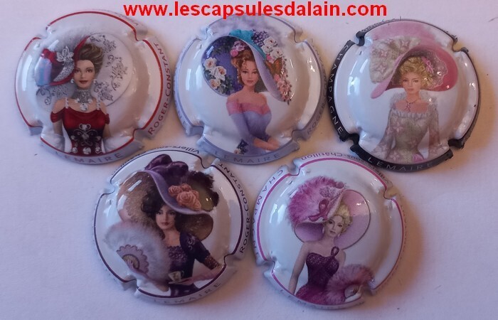5 BELLES CAPSULES CHAMPAGNE LEMAIRE R.C FEMMES AU CHAPEAU REF N° 30 a 30d NEWS
