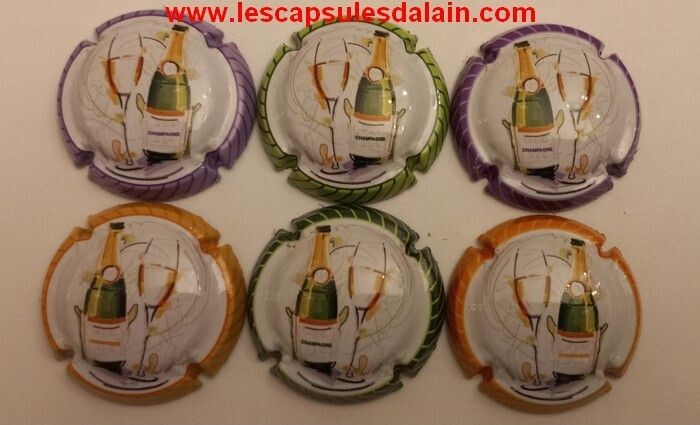 6 BELLES CAPSULES CHAMPAGNE GENERIQUE FLUTES ET BOUTEILLES 2023 REF N° 1299 a 1299e NEWS