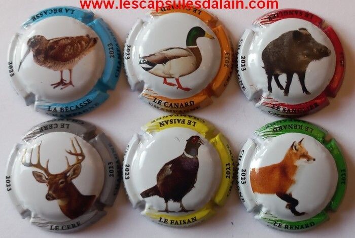 6 BELLES CAPSULES CHAMPAGNE GENERIQUE CUVEE CHASSE 2023 REF N° 1301 a 1301e NEWS