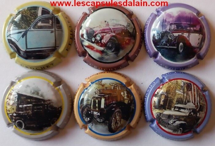 6 BELLES CAPSULES CHAMPAGNE CROCHET ET FILLES VOITURES ANCIENNES 2023 REF N°23 a 23e NEWS
