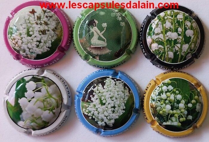 6 BELLES CAPSULES CHAMPAGNE MARLE ALAIN MUGUETS 1ER MAI 2023 REF N° 22 a 22e NEWS