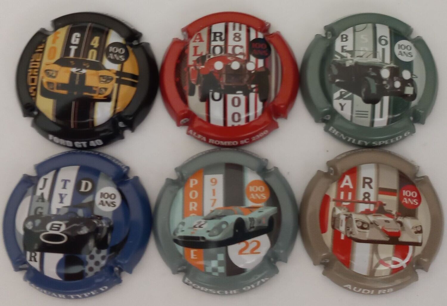6 BELLES CAPSULES CHAMPAGNE GENERIQUE 100 ANS VOITURES 2023 REF N°1333 a 1333e NEWS