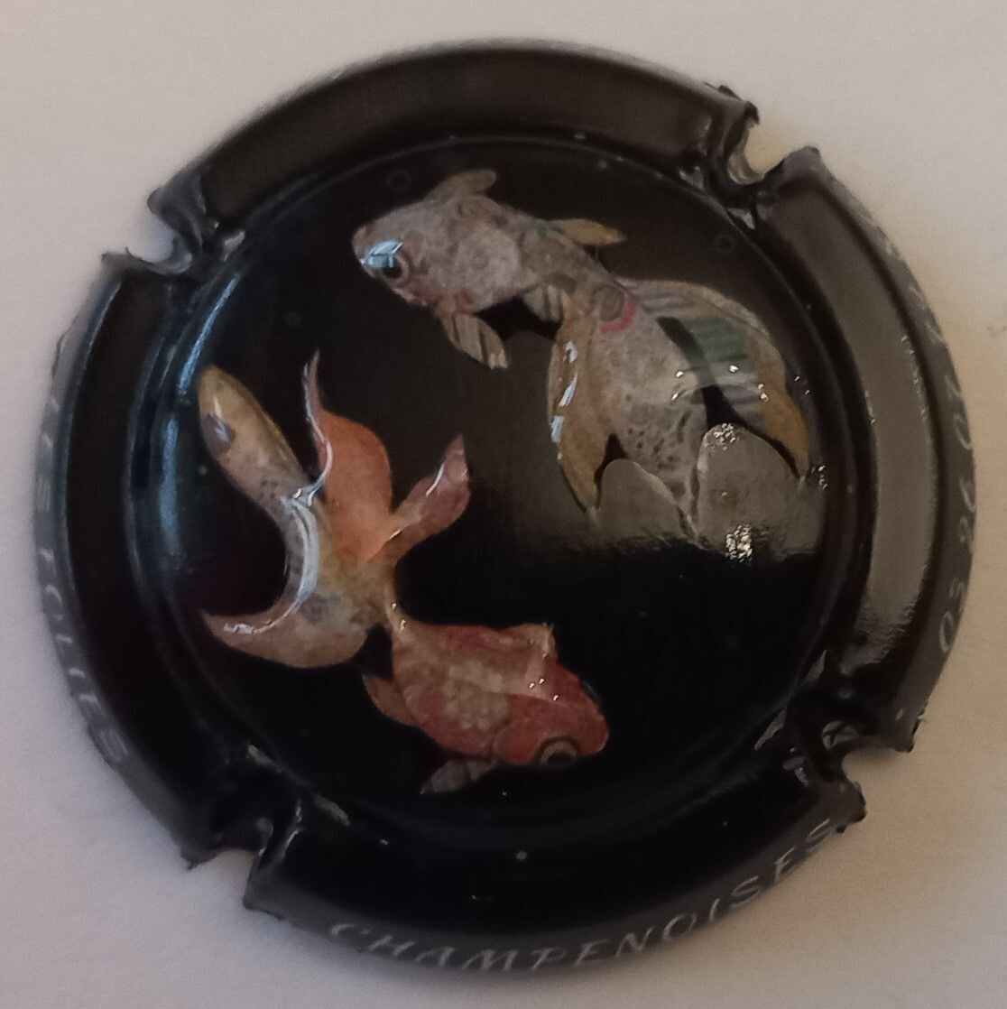 BELLE CAPSULE CHAMPAGNE GENERIQUE EMAILLE RARE POISSON CHAT 2023/120EX NEWS