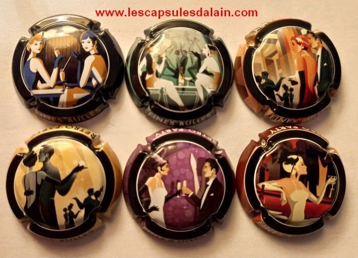 6 BELLES CAPSULES CHAMPAGNE GENERIQUE RETRO PARTY FINES BULLES 2023 REF N°1352 a 1352e NEWS