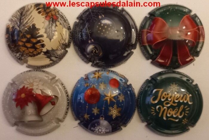 6 BELLES CAPSULES CHAMPAGNE GENERIQUE JOYEUX NOEL 2023 REF N°1369 a 1369e NEWS