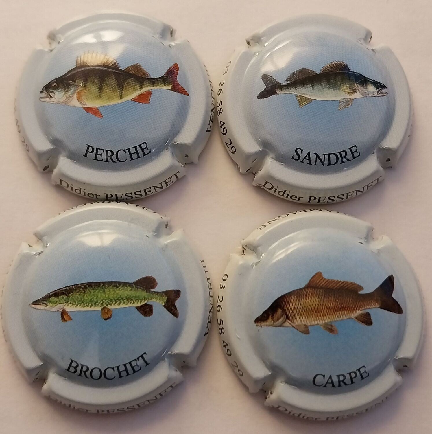 4 BELLES CAPSULES CHAMPAGNE PESSENET DIDIER POISSONS REF N°9 a 12 NEWS