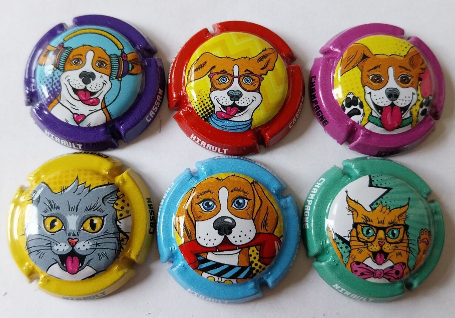 6 BELLES CAPSULES CHAMPAGNE HIRAULT CASSAN CHIEN ET CHAT REF N°13 a 13e NEWS