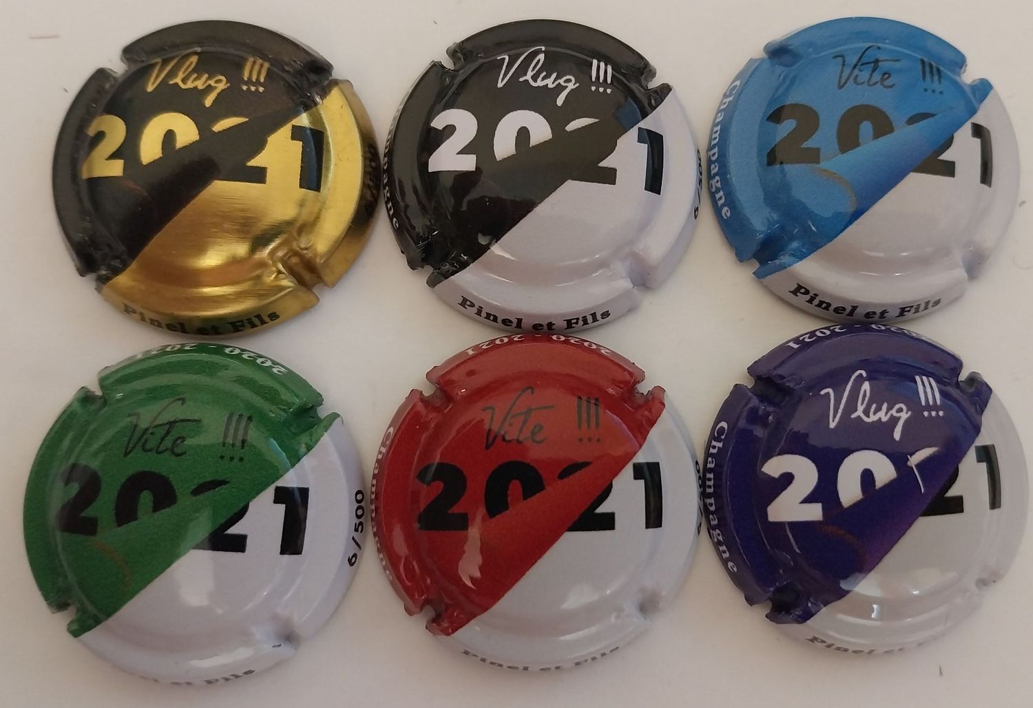 6 BELLES CAPSULES CHAMPAGNE PINEL ET FILS CUVEE VITE 500EX 2021 REF N°12 a 12e NEWS