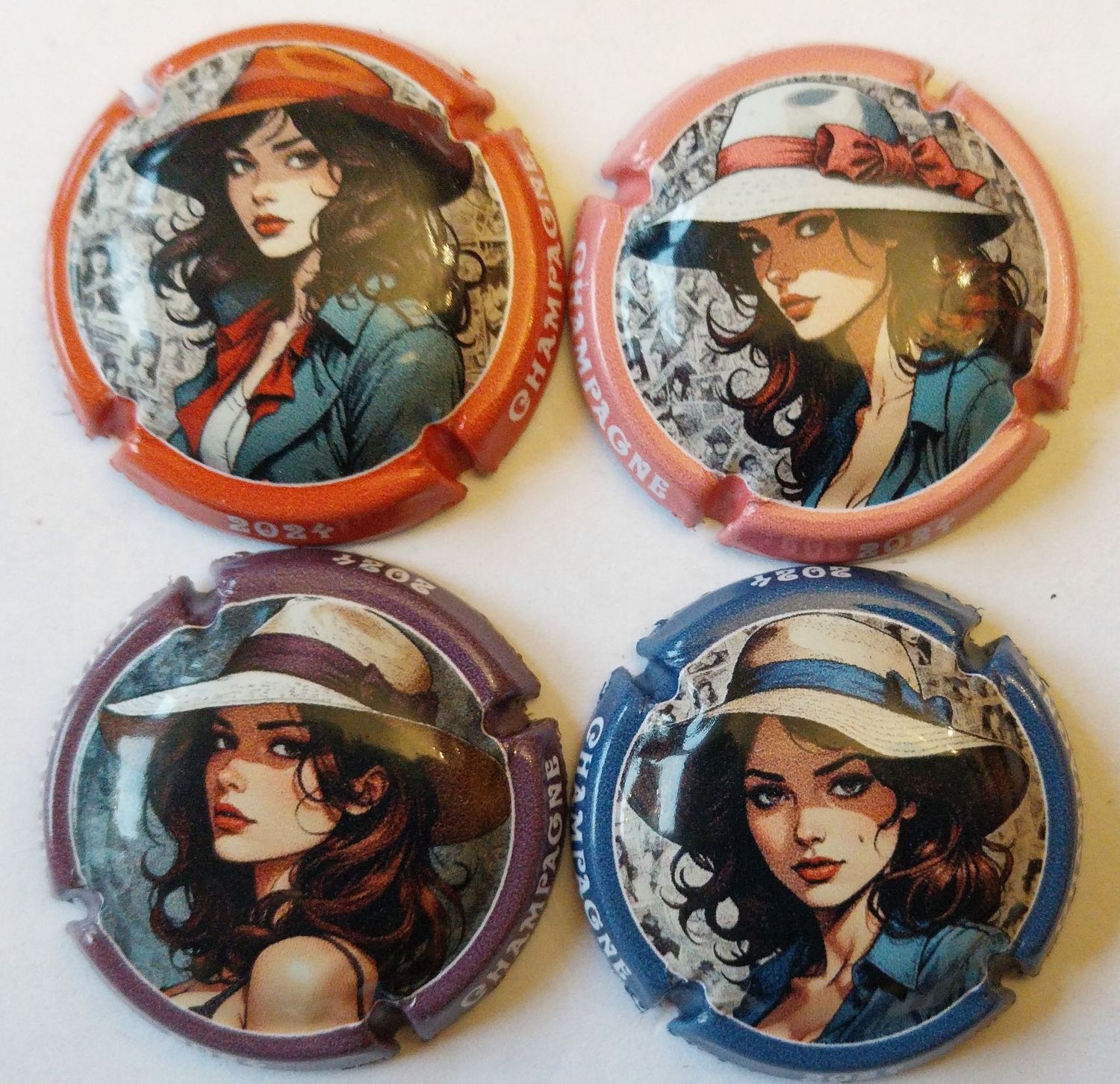 4 BELLES CAPSULES CHAMPAGNE GENERIQUE FEMME CHAPEAU 2024 REF N°11448 a 1448c NEWS