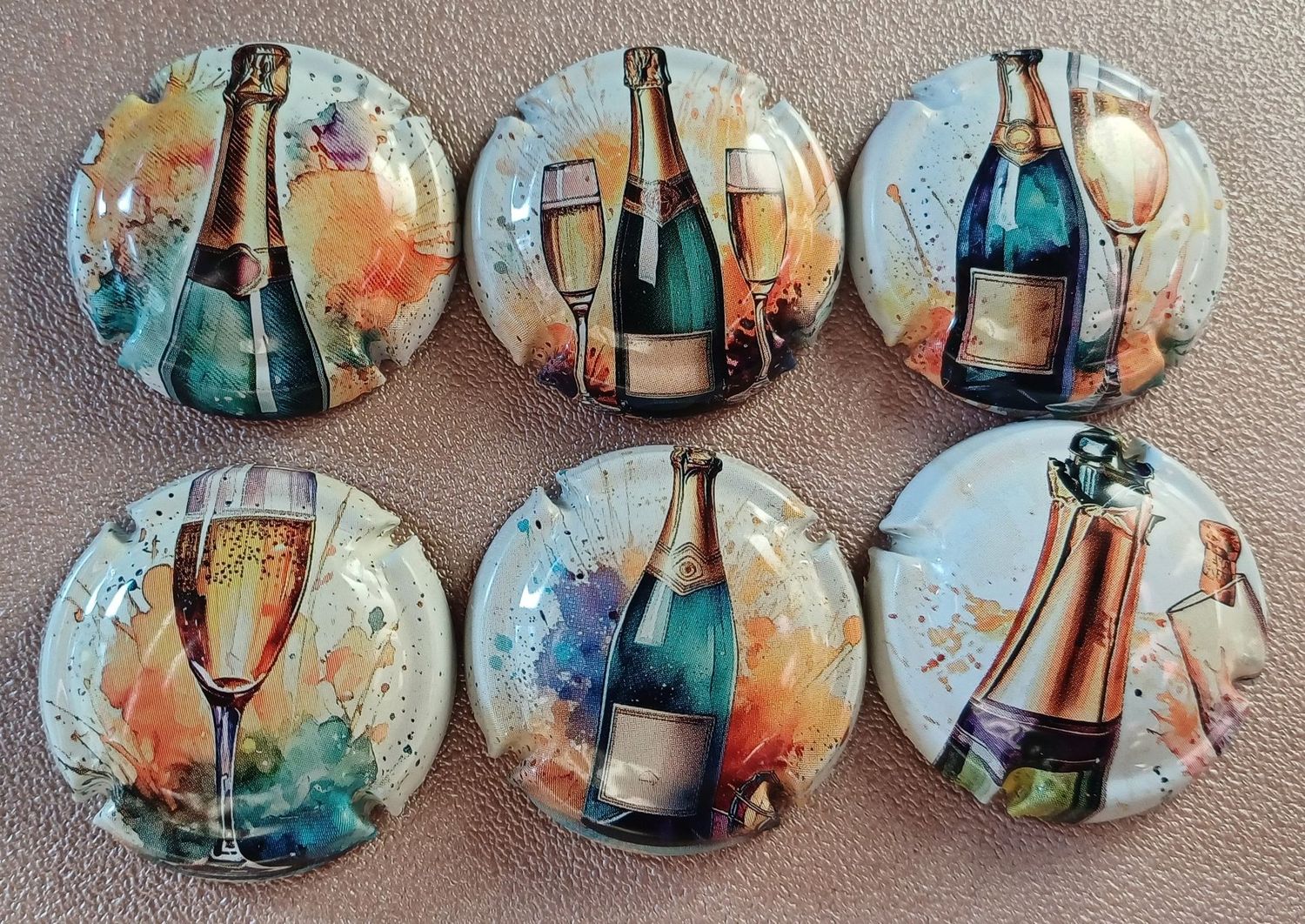 6 BELLES CAPSULES CHAMPAGNE GENERIQUE BOUTEILLE ET FLUTE 2025 REF N°1462 a 1462e NEWS