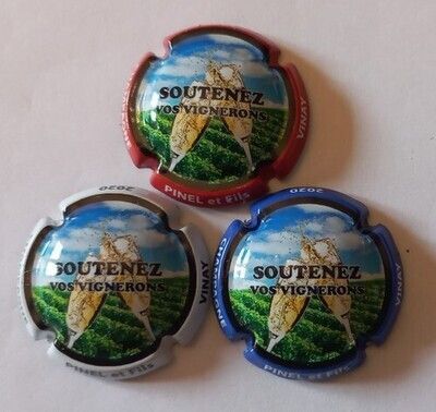 3 BELLES CAPSULES CHAMPAGNE PINEL et FILS SOUTENEZ VOS VIGNERONS REF N°1125 a 1125b NEWS